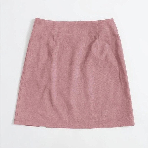 SHEIN Dusty Pink Corduroy Split Hem Zip Up Mini Skirt Women’s Size Small - Picture 2 of 7
